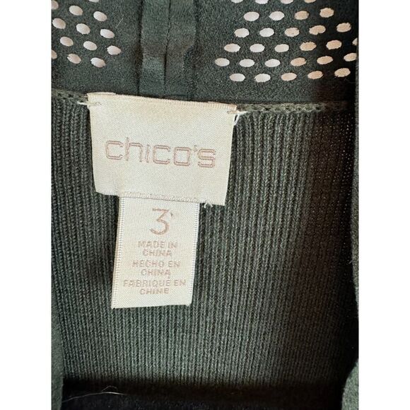 CHICO'S green khaki perforated faux suede knit open front cardigan sweater 3 XL - Picture 5 of 9
